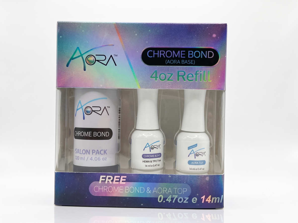 AORA CHROME BOND REFILL SALON KIT 4OZ  - FREE 14ML + 14ML TOP