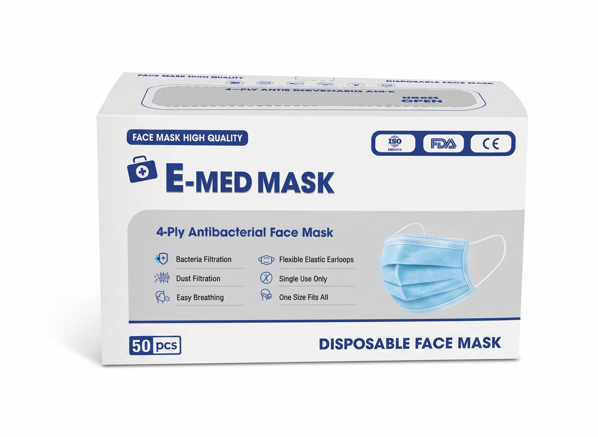 Disposable 4-Ply Face Masks - 50PCS/BOX