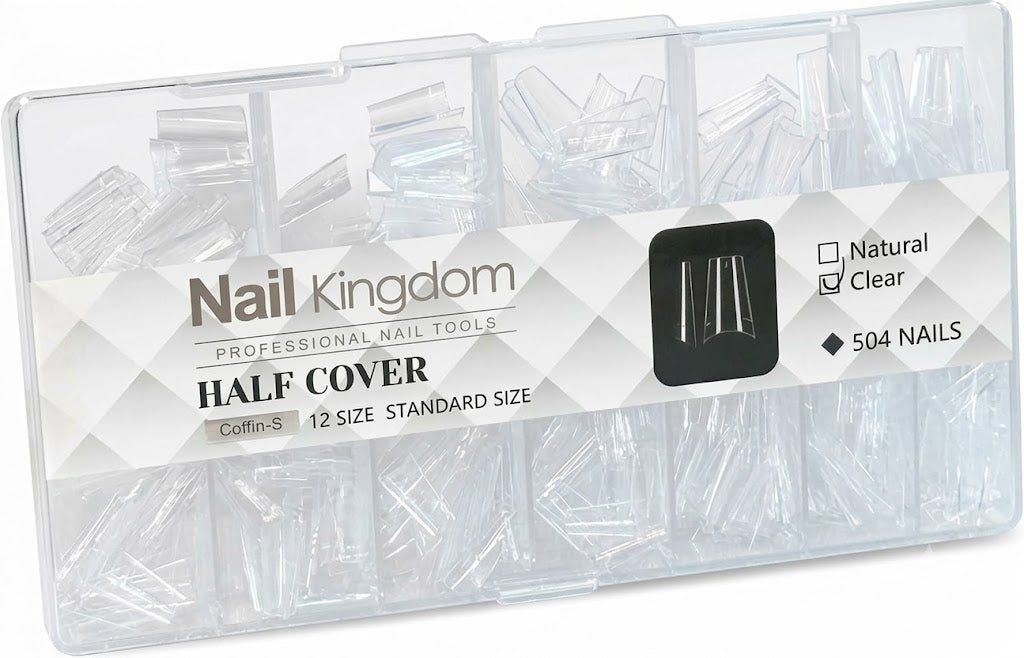 NAIL KINGDOM HALF COVER CLEAR PRE-SHAPED NAIL TIPS (504 NAILS)